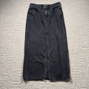 Madewell Black Denim Maxi Skirt Mid-Rise Lunar Wash A-Line Size 24